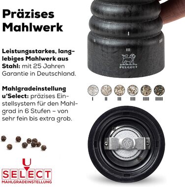 Млин для перцю Paris u'Select 18 см - 6 попередньо встановлених помелів - Виготовлений з деревини, сертифікованої PEFC - Французьке ноу-хау - Графітовий млин для перцю графіт