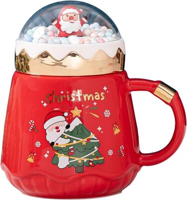 Різдвяний кавовий кухоль 420 мл з декоративною кришкою та ложкою, червоний TSLBW
