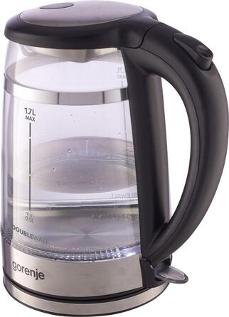 Gorenje Электрочайник 1.7л, 2,200 Вт, strix контроль, стекло, черный