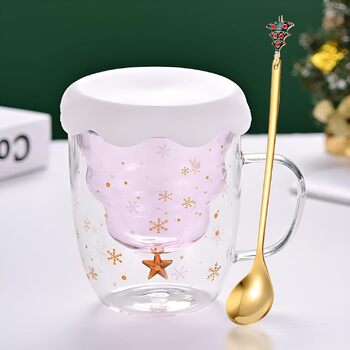 Милий різдвяний подарунок у вигляді кухля Syfunlv, різдвяні скляні чашки з подвійними стінками, кришкою та ложкою, чашка для еспресо, різдвяна чашка Грінча, склянки для чаю, чашка для молока, кавові чашки у формі ялинки (стиль 5)
