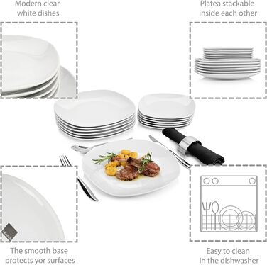 СПІВАЧКА Білий столовий сервіз Bilgola, порцеляновий набір посуду з 30 предметів на 6 персон, набір тарілок округлого дизайну, обідня тарілка (столовий сервіз 12 шт. )