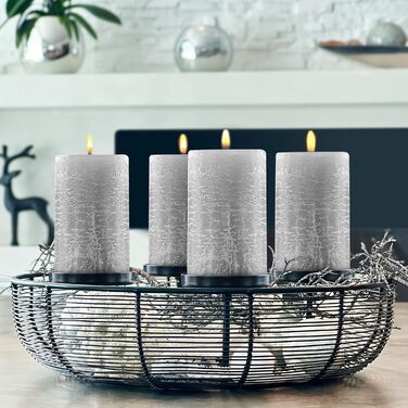 Набір із 4 свічок-стійок Brandsseller 7 x 10 см Однотонні та виготовлені з парафіну Сільські свічки з тривалим часом горіння Декоративні свічки для прикраси столу, Різдва та вечірок (7 x 18 см Набір із 4 шт. , сірі)