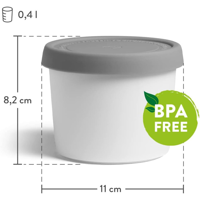 Набір з 2 контейнерів для морозива 1 л, контейнери для зберігання, морозильні банки, контейнери для льоду без бісфенолу А харчового класу (сірий міні-набір з 4 шт. )