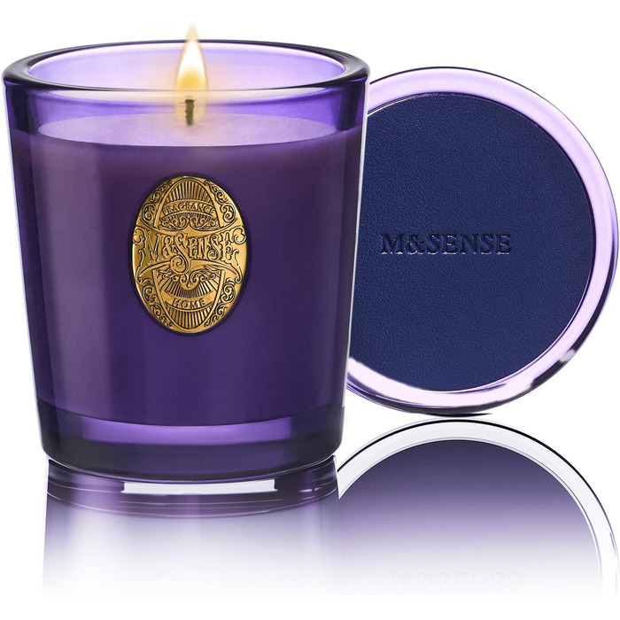 Ароматна свічка M&SENSE Лісова хатина, ароматичні свічки у склянці, натуральна соєва свічка, час горіння 55 годин, подарункові свічки для жінок та чоловіків, подарункова свічка (лаванда та цитрус, 260 г)