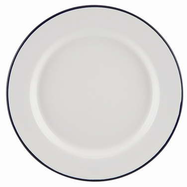 Тарелка 26 см белая эмалированная с синей каемочкой, GenWare