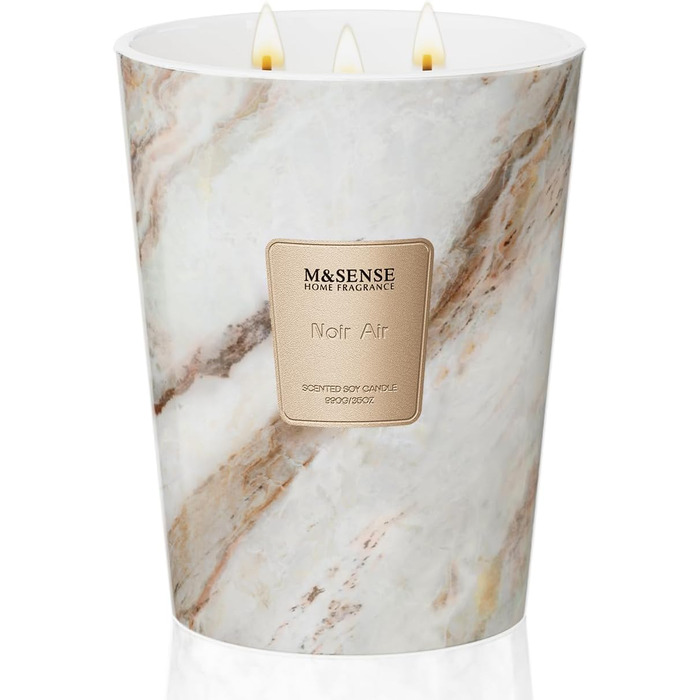 Велика ароматична свічка M&SENSE Чорні ароматичні свічки у склянці Ароматизована свічка з натурального соєвого воску Розслаблююча ароматерапія Подарунок для жінок та чоловіків, Різдво Час горіння 75 годин та 2 ґноти (Black Air, 990 г)