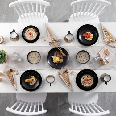 Столовий сервіз з керамограніту, набір посуду vancasso MODA, вінтажний вигляд, комбінований сервіз із 40 предметів з 8 обідніми тарілками, тарілками для тортів, суповими тарілками, мисками та чашками кожна (чорна, комбінована сервіровка 20 шт. )