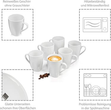 ПЕВЕЦ Сервиз Avalon в белом цвете, набор посуды на 6 персон из фарфора, тарелка изогнутая (кофейная кружка 6 шт.)