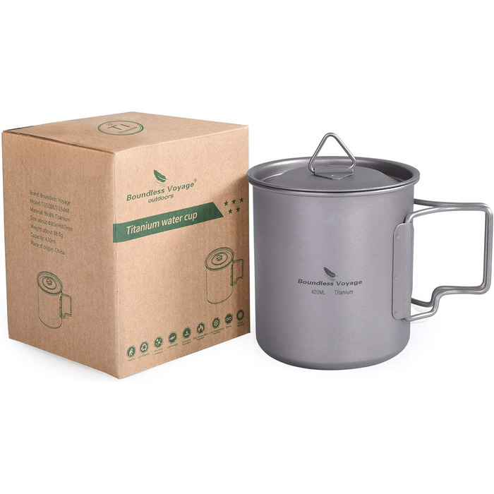 Мл Титанова кружка Кемпінгова кружка Відкритий чай Кава Дорожня кружка з кришкою та відкидною ручкою Легка кружка для води Чашка для пікніка Металевий посуд Ti3034D (чашка Ti3025d-420 мл з кришкою), 300