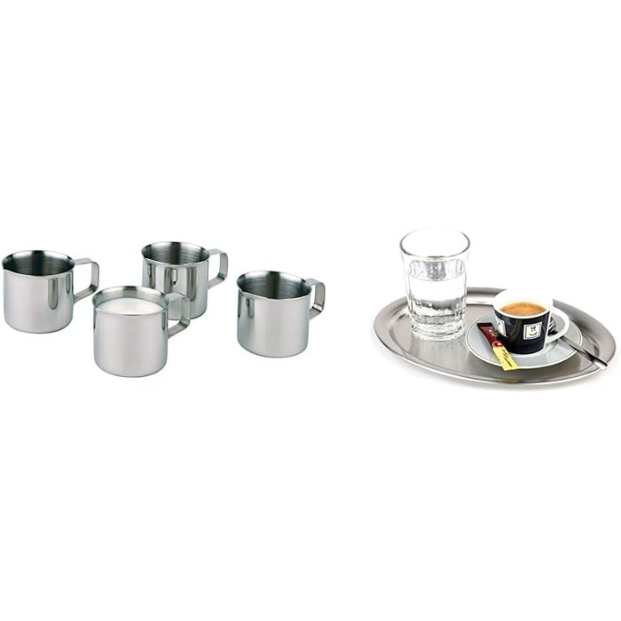 Набір глечиків для молока APS з 4 шт. , маленькі глечики для вершків для кави/молока, глечик для вершків, вміст 25 мл, нержавіюча сталь (комплект з кав'ярнею, 19 x 15 см)