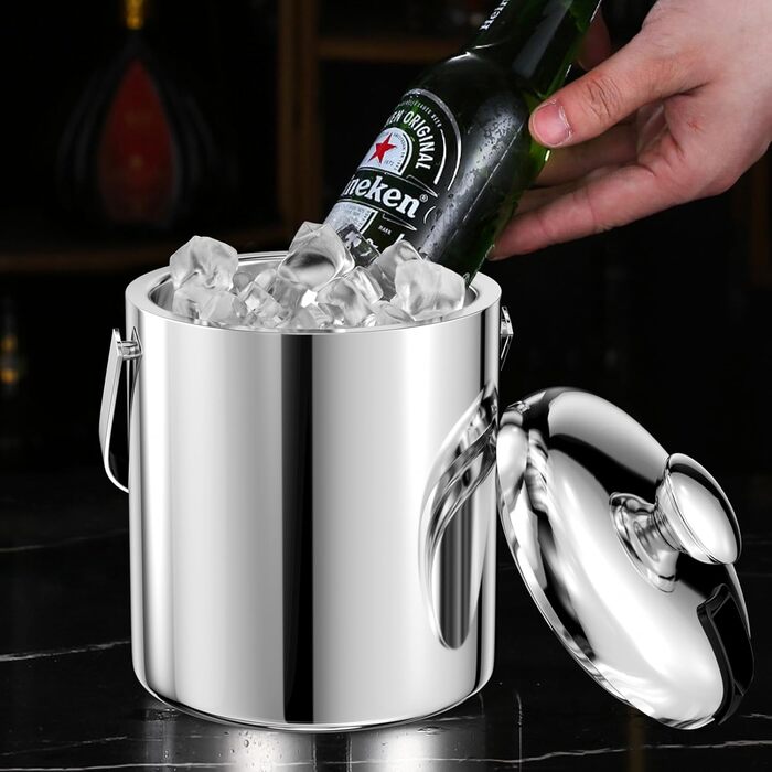 Відро для льоду з нержавіючої сталі з герметичною кришкою 1,3 л Ghazpmuk