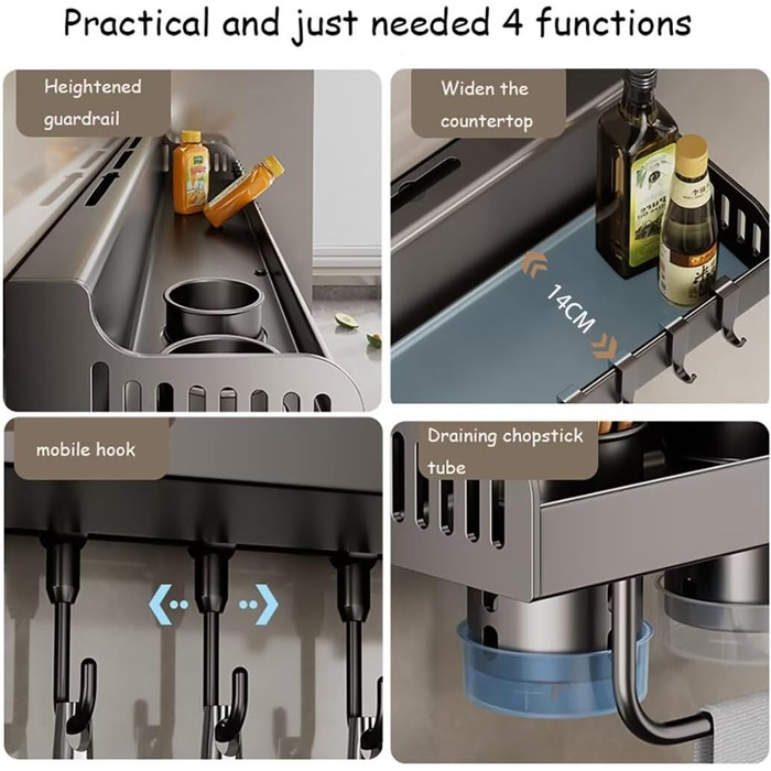 Настінний органайзер для кухонного приладдя 50 см чорний Generisch