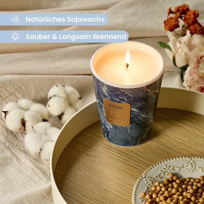 Велика ароматична свічка M&SENSE Чорні ароматичні свічки у склянці Ароматна свічка з натурального соєвого воску Розслаблююча ароматерапія Подарунок для жінок та чоловіків, Різдво Час горіння 75 годин та 2 ґноти (Морський бриз, 400 г)