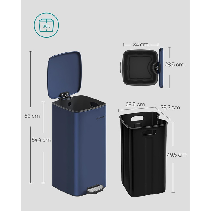 Сміттєвий бак 30 л північно-блакитний SONGMICS