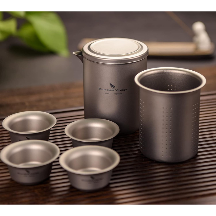 Титановая кофейная кружка с двойными стенками, легкий чайник с фильтром, посуда для кемпинга (Ti3122d-400 мл 40 мл, 4 чашки)