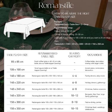 Велика різдвяна скатертина Romanstile, яку можна прати та вона водовідштовхувальна, жакардові зірки та сніжинки, квадратна скатертина XXL для зими, різдвяної прикраси, вечірки, Різдва (140 x 240 см, темно-зелена)