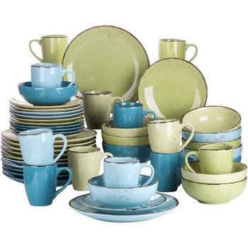 Комбінований сервіз vancasso, набір посуду Navia з кераміки, обідній сервіз із 32 предметів, вінтажний зовнішній вигляд, дизайн природи (набір із 48 предметів, Navia-14)