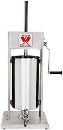 Промислова машина для наповнення ковбас Beeketal &39BTH07&39 з нержавіючої сталі (об&39єм 7 л/горизонтальна конструкція), професійна машина для наповнення ковбас з 2-швидкісним повністю металевим механізмом і рукояткою, включаючи 5 насадок для напов