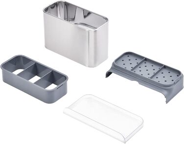 Органайзер для посуду APEXCHASER, дозатор мила з тримачем для губки, органайзер для раковини з нержавіючої сталі, мийка з нержавіючої сталі, кухонний органайзер Піддон для крапель для кухні (без ручки)