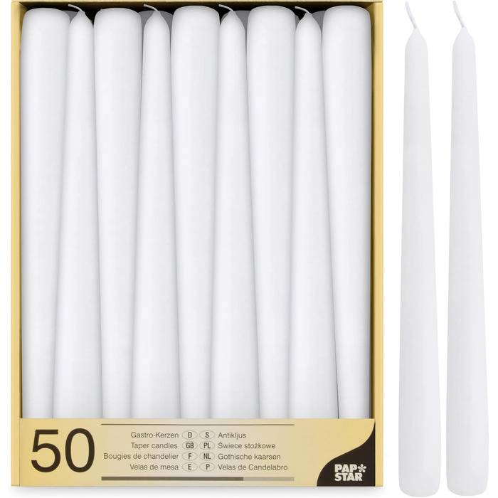 Набір з 50 конічних свічок 2,2 x 25 см, білий PAPSTAR