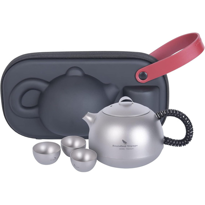 Набор титановых чайников iBasingo с фильтром, ручкой и крышкой для защиты от ожогов Офисный чайный набор 380 мл Набор чашек для чайника для домашнего ультралегкого кемпинга Мини-чайник Ti3109D (Ti3109d Чайник и набор из 3 чашек с кожаным чехлом)