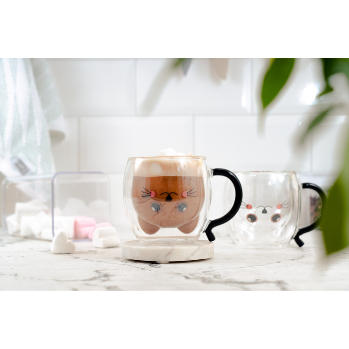 ARDESTO Набір чашок з ручками Animals з подвійними стінками, 250 мл, 2 од., боросилікатне скло