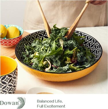 Салатники DOWAN 2000 мл, набір великих сервірувальних мисок 24,1 см з 2 шт. , порцелянова миска для макаронів, мікрохвильова піч і посудомийна машина, штабельовані, багатобарвні Подарунки до Дня матері, Різдво (29,2 см)