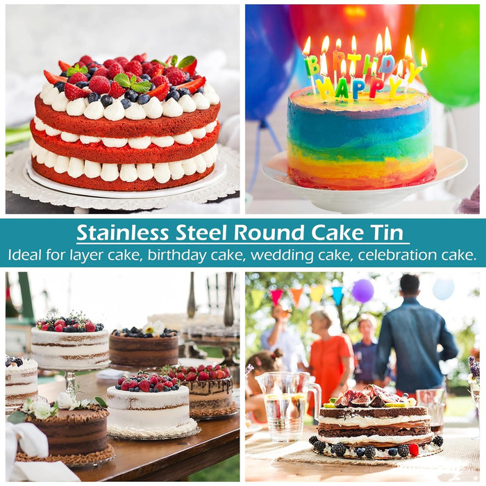 Большая форма для выпечки 20,3 см, нержавеющая сталь Herogo, круглая форма для выпечки, набор из 3 шт., слоеная форма для торта, формы для подноса на день рождения, глубина 5 см и бесшовный дизайн, прочный и пригодный для мытья в посудомоечной машине 20 с