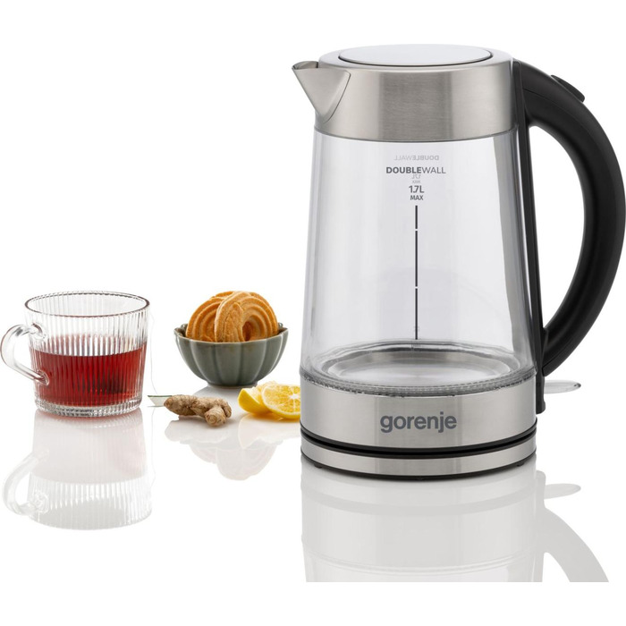 Gorenje Электрочайник 1.7л, 2,200 Вт, strix контроль, стекло, нерж