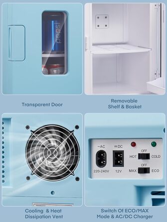 Мини-холодильник с функцией охлаждения 15 л синий FOHERE