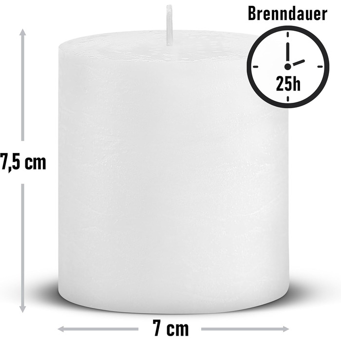 Набір із 4 свічок-стійок Brandsseller 7 x 10 см Однотонні та виготовлені з парафіну Сільські свічки з тривалим часом горіння Декоративні свічки для прикраси столу, Різдва та вечірок (7 x 7,5 см Набір із 4 шт. , білі)