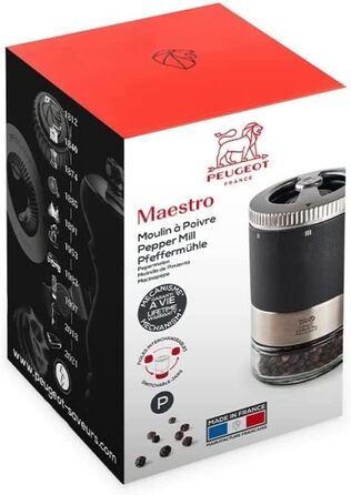 Подарунковий набір Peugeot MAESTRO uSelect Pepper Bar, млин для перцю, млин для перцю, графіт, 11 см з трьома баночками перцю преміум-класу, 41748, букове дерево (Maestro Moulin / Pouvre)