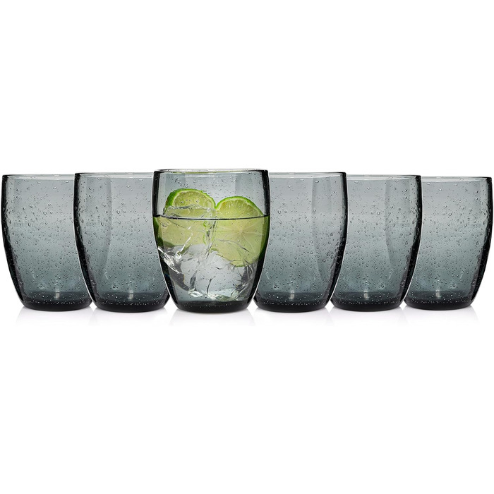 Набір склянок для пиття Singer Набір скляних склянок Porto з 6 предметів для 6 осіб, склянка для води, різнокольорова, унікальна нарізка, повсякденний, сімейна вечеря, офіс, набір склянок для соку на відкритому повітрі 310 мл (London Grey 6 шт.)