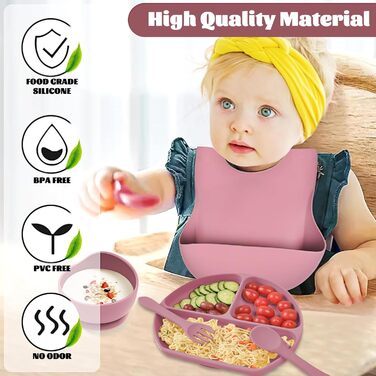 Набор детской силиконовой посуды, 5 предметов, розовый Hoseay