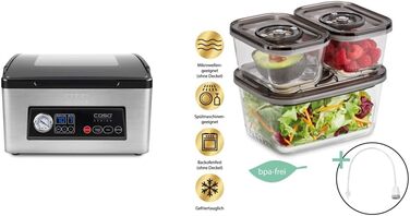 Камерний вакуумний пакувальник з нержавіючої сталі, потужний вакуумний насос 70 л/хв, подвійний зварний шов, регульований вакуум і час зварювання (в комплекті з Еко-Комплектом), 70 -