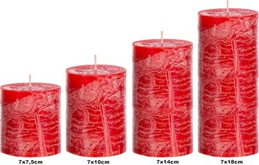 Набір із 4 свічок-стійок Brandsseller 7 x 10 см Однотонні та виготовлені з парафіну Сільські свічки з тривалим часом горіння Декоративні свічки для прикраси столу, Різдва та святкувань (7 x 14 см Набір із 4 шт. , червоні)
