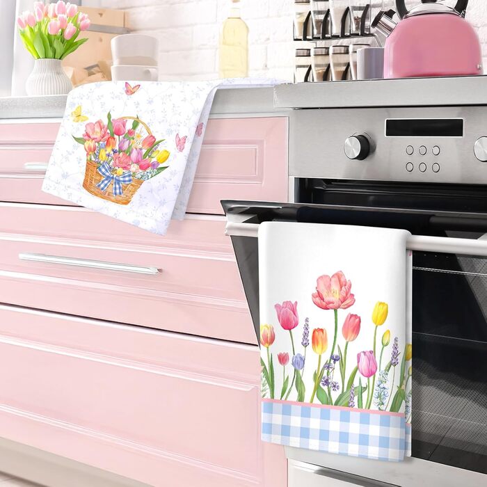 Кухонні рушники, бавовна, 4 упаковки, кухонні рушники, 100 бавовна. Осінній набір кухонних рушників. Універсальні високоякісні кухонні рушники для сушіння, 50 x 70 см (Pink Flower 02)