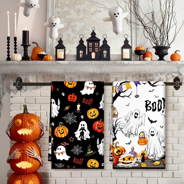 Кухонні рушники Arquiel Retro Luscuncher з мікрофібри, 2 шт., зимові кухонні рушники, абсорбуючі, подарунок на свято, новосілля, прикраса кухні (Хелловін 02, 40 x 60 см)