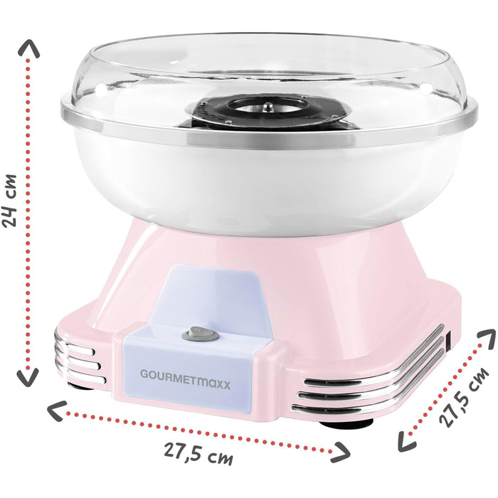 Апарат для виробництва цукрової вати GOURMETmaxx для дому з аксесуарами Ретро-апарат для виробництва цукрової вати Ностальгія з паличками для цукрової вати та мірною ложкою Цукрова вата для дитячих свят Білий (Рожевий)