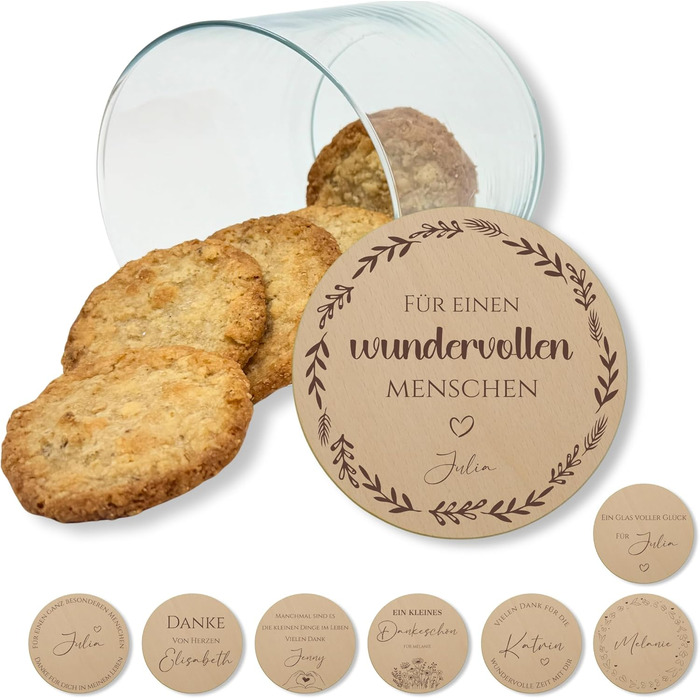 Персоналізовані банки для зберігання з кришками, невеликі подарунки, персоналізовані банки для печива, подарунки з подякою, дерев&39яні кришки з гравіюванням, персоналізовані подарунки, подарунки з подякою (Дизайн 1, 530 мл)