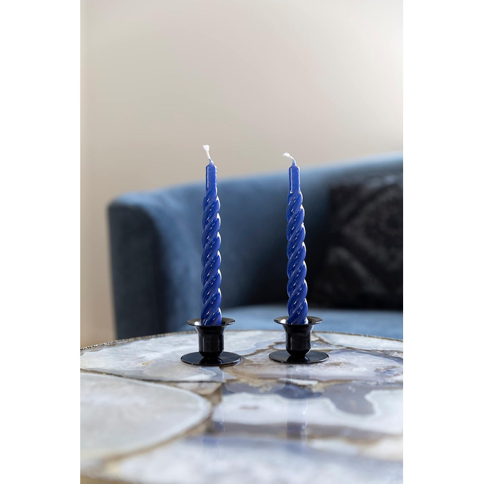 Свічки з крученим конусом, виготовлені в Італії, доступні 25 кольорів, лаковані настільні свічки, спіральні свічки з тривалим часом горіння 5 годин, декоративні свічки, 6 шт. , 2,2 x 21 см (темно-сині)