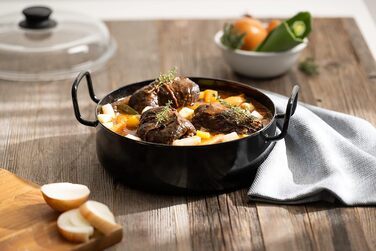 Сотейник бабусин зі скляною кришкою 28 см, КАСТРУЛІ ЕМАЛЬОВАНІ КЛАСИЧНІ, емальовані, чорні, висота 9 см, діаметр 28 см, 0459-022