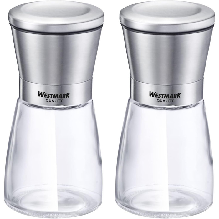 Дисплей Westmark, Вміст 6 дозаторів, Ємність 190 мл кожен, Скло/Нержавіюча сталь/Пластик, Прозорий/Чорний/Сріблястий, 63592611 (Млин для спецій, 2 шт. и, Прозорий/Сріблястий/Чорний)