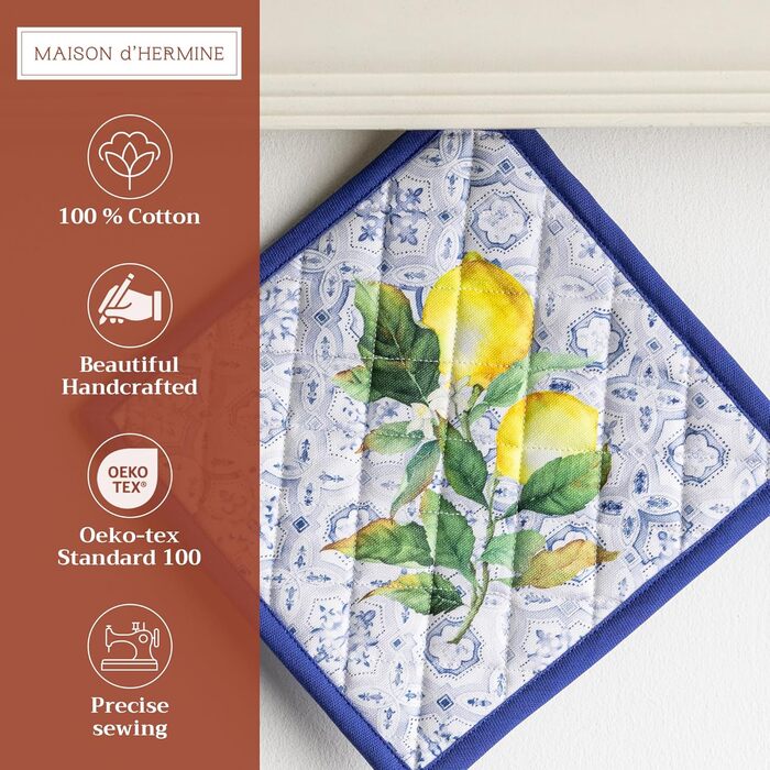 Рукавички для духовки Maison d&39 Hermine, підставки для каструль, 100 бавовна, термостійкі кухонні рукавички, рукавички для духовки (19 см x 33 см) та підставки для каструль (20 см x 20 см) для приготування їжі, Morzine - рукавички для духовки на День по