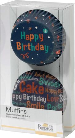Набір форм для випічки маффінів, 24 шт, 7 см, синій, Happy Birthday RBV Birkmann