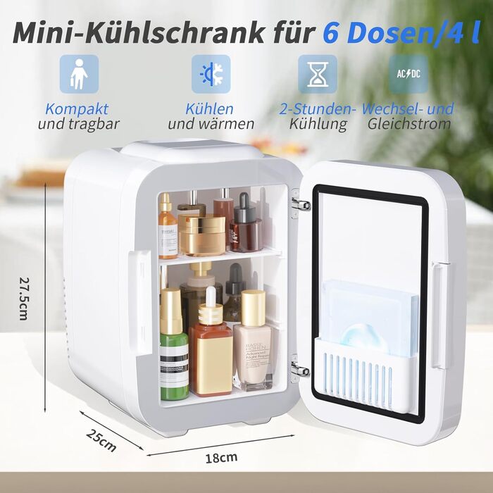 Міні-холодильник зі світлодіодним дзеркалом 4 л білий YASHE