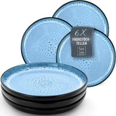 Керамогранітна глибока тарілка ТЕСТ ДУЖЕ ХОРОШИЙ Серія Ibiza Тарілки для макаронів Noble, тарілки для супу Deep стильні тарілки для пасти 6 персон - Набір посуду 6 персон, обідні тарілки, набір посуду Black with (маленькі тарілки (6x), темно-синій), 6 шт.