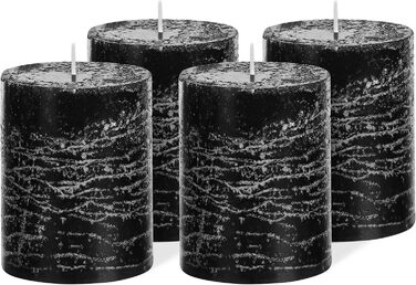 Набір із 4 свічок-стійок Brandsseller 7x10 см Однотонні та виготовлені з парафіну Сільські свічки з тривалим часом горіння Декоративні свічки для прикраси столу, Різдва та вечірок (7 x 10 см Набір із 4 шт. , чорні)