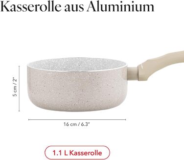Алюмінієва каструля FLORINA 16 см 1,6 л Підходить для індукції Керамічне покриття, стійке до подряпин М&39яка ручка під дерево Термостійка Для всіх варильних поверхонь Легко миється (ISLA, 1,1 л - 16 см)