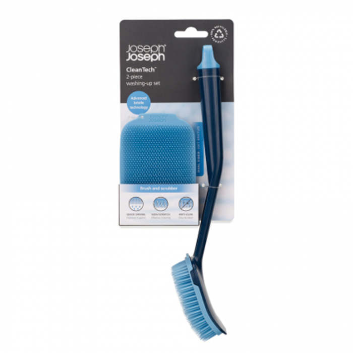 Щітка з ручкою і скрубер, 2 предмета, синя CleanTech Joseph Joseph